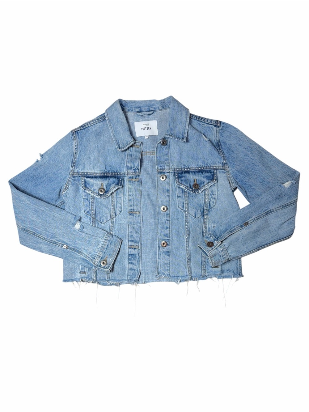 Pistola Studded Light Wash Denim Trucker Jacket Womens S